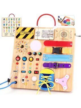 23-in-1 Montessori Busy Board with LED Lights | Educational Sensory Toy for